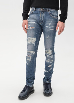 Рвані джинси Philipp Plein із бризками фарби, фото