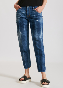 Синие джинсы Dsquared2 с эффектом потертости, фото