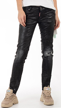 Черные джинсы Dsquared2 с фактурным логотипом на штанине, фото