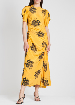 Шелковое платье N21 желтого цвета с принтом, фото