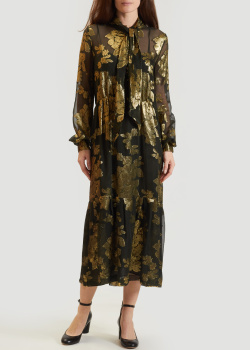 Шелковое платье Saint Laurent с золотистыми цветами, фото