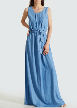 Голубое платье в пол Emporio Armani с тонким поясом в тон, фото