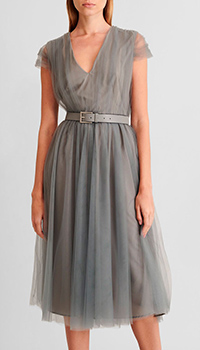 Сіра сукня-міді Fabiana Filippi зі шкіряним ременем, фото