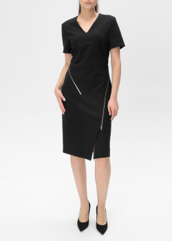 Черное платье Hugo Boss с V-образным вырезом, фото