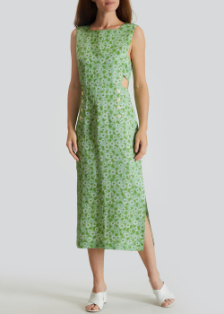 Зеленое платье Sandro из смеси шелка и льна, фото