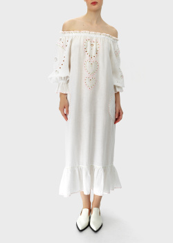 Льняное длинное платье UNA Yasna с открытыми плечами, фото