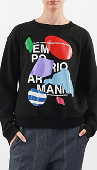 Черный свитшот Emporio Armani с ярким принтом, фото