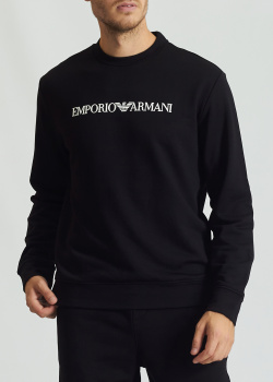 Черный свитшот EA7 Emporio Armani с брендовой надписью, фото