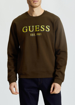 Коричневый свитшот Guess с надписью бренда, фото