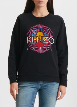 Черный свитшот Kenzo с брендовой вышивкой, фото