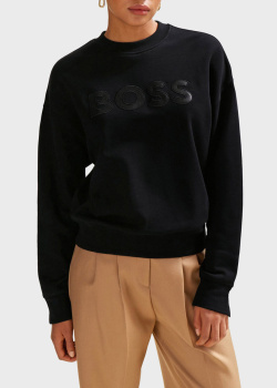 Черный свитшот Hugo Boss с брендовой надписью, фото