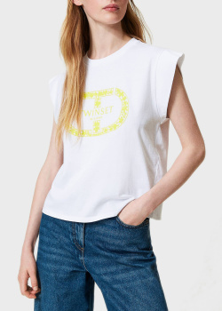 Белая футболка Twin-Set с брендовой вышивкой, фото
