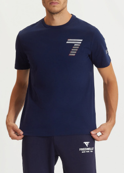 Синяя футболка EA7 Emporio Armani с принтом на груди, фото