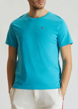 Блакитна футболка Fred Mello з вишитим контрастним лого, фото