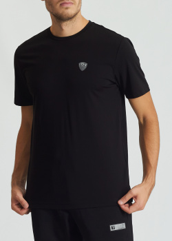Черная футболка EA7 Emporio Armani с фирменной нашивкой, фото