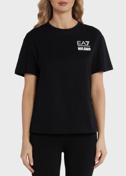 Хлопковая футболка EA7 Emporio Armani черного цвета с принтом, фото