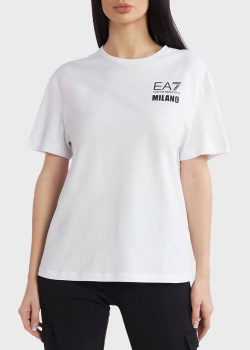 Белая футболка с принтом EA7 Emporio Armani из хлопка, фото