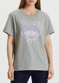 Сіра футболка Kenzo з фіолетовим тигром, фото