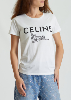 Біла футболка Celine з фірмовим написом, фото