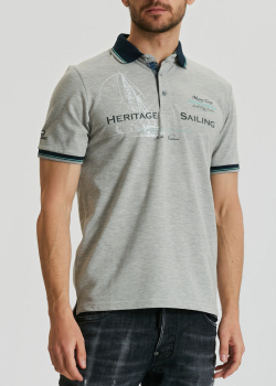 Сіра футболка-поло Monte Carlo з принтом, фото
