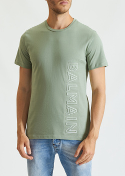 Бавовняна футболка Balmain м'ятного кольору, фото