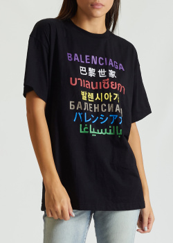 Черная футболка Balenciaga с разноцветным принтом, фото