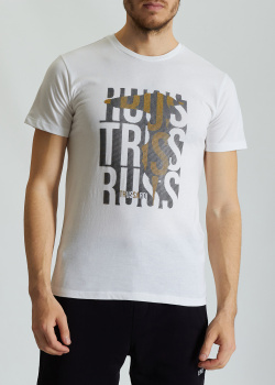Біла футболка Trussardi з брендовим принтом, фото