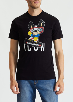 Черная футболка Dsquared2 Icon с рисунком собаки, фото