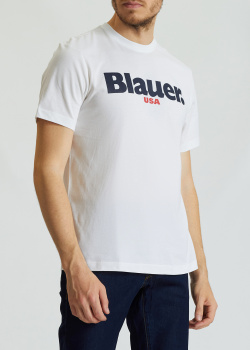 Біла футболка Blauer з фірмовим принтом, фото