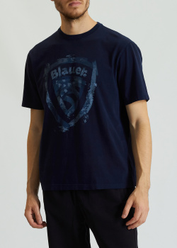 Синя футболка Blauer з великим логотипом, фото