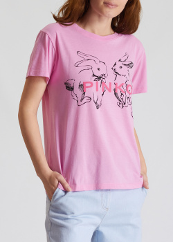 Рожева футболка Pinko із зображенням кроликів, фото