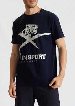 Синяя футболка Philipp Plein Sport с фирменным рисунком, фото