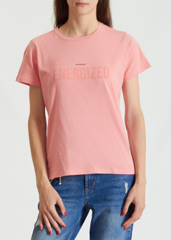 Розовая хлопковая футболка Pinko с надписью, фото