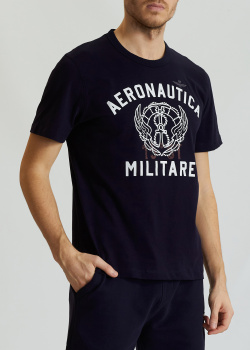 Синя футболка Aeronautica Militare з принтом, фото