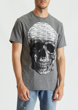 Серая футболка Philipp Plein с объемным черепом, фото