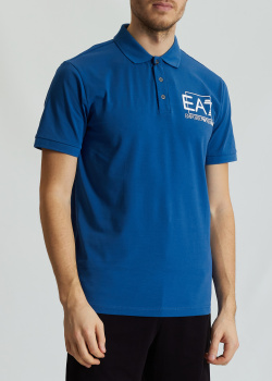 Поло из хлопка EA7 Emporio Armani с брендовым принтом, фото