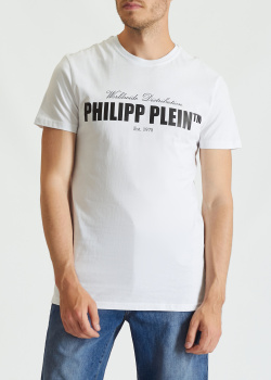 Белая футболка Philipp Plein с фирменной надписью, фото