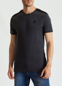 Серая футболка Philipp Plein с брендовой нашивкой, фото