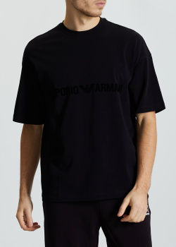 Хлопковая футболка Emporio Armani с логотипом в тон, фото