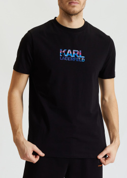 Футболка з бавовни Karl Lagerfeld з голографічним логотипом, фото