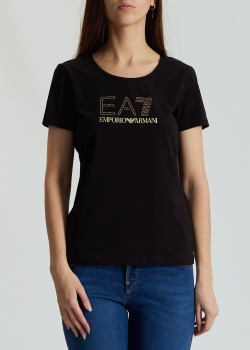Черная футболка EA7 Emporio Armani с фирменной надписью, фото