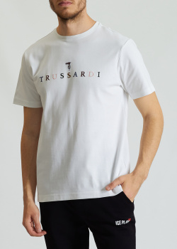 Белая футболка Trussardi с брендовой вышивкой, фото