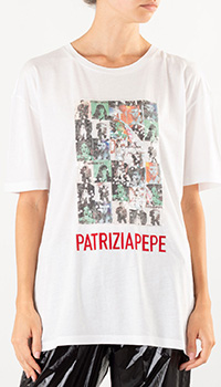 Белая футболка Patrizia Pepe с принтом и пайетками, фото