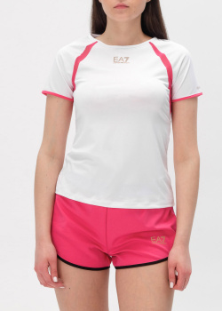 Белая футболка EA7 Emporio Armani с контрастными вставками, фото