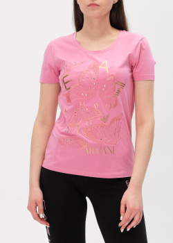 Рожева футболка EA7 Emporio Armani з метеликами, фото