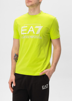 Футболка с лого EA7 Emporio Armani салатового цвета, фото