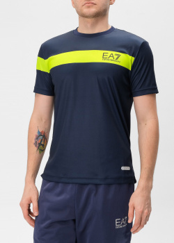 Синяя футболка EA7 Emporio Armani с рисунком на спине, фото