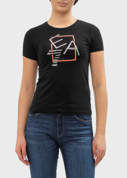 Черная футболка EA7 Emporio Armani с брендовым принтом, фото