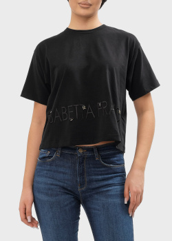 Чорна футболка Elisabetta Franchi з фірмовою вишивкою, фото