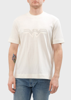 Молочная футболка Emporio Armani с фирменной вышивкой, фото